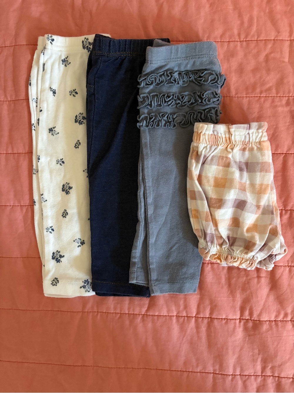 Carter's Girls Leggings & Plaid Bloomers - Navy, light blue,White, Peach